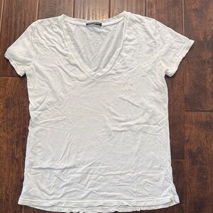 Brandy Melville White V-Neck Short Sleeve Tee